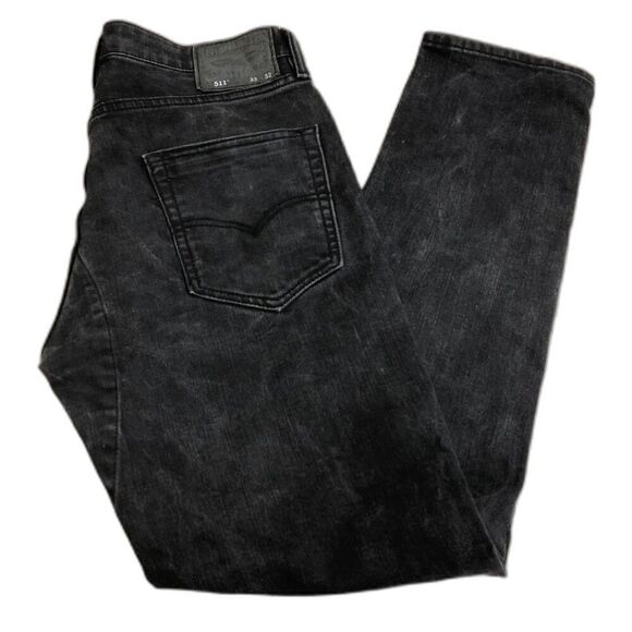 Levi's 511 Men's Black Denim Jeans 33 x 32 Re-enforced Crotch Straight Zipper - Picture 3 of 16